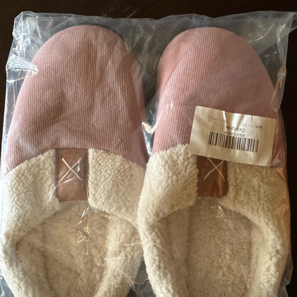 Plush Pink and Cream Indoor Slippers with Sherpa Lining